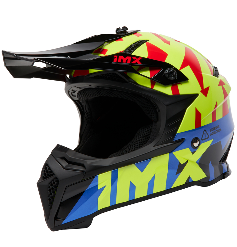 IMX FMX-02 Black/Fluo Yellow/Blue/Fluo Red Gloss Graphic kask cross enduro ATV off road