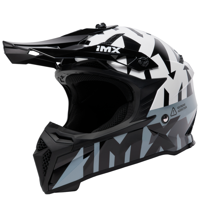 IMX FMX-02 Black/White/Grey/Metallic Grey Gloss Graphic kask cross enduro ATV off road
